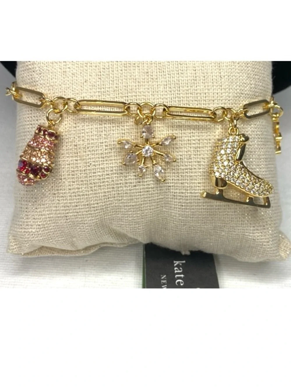 kate spade Gold-Tone Ice Skate & Snowflake Charm Bracelet with Pink Accents - Picture 3 of 9